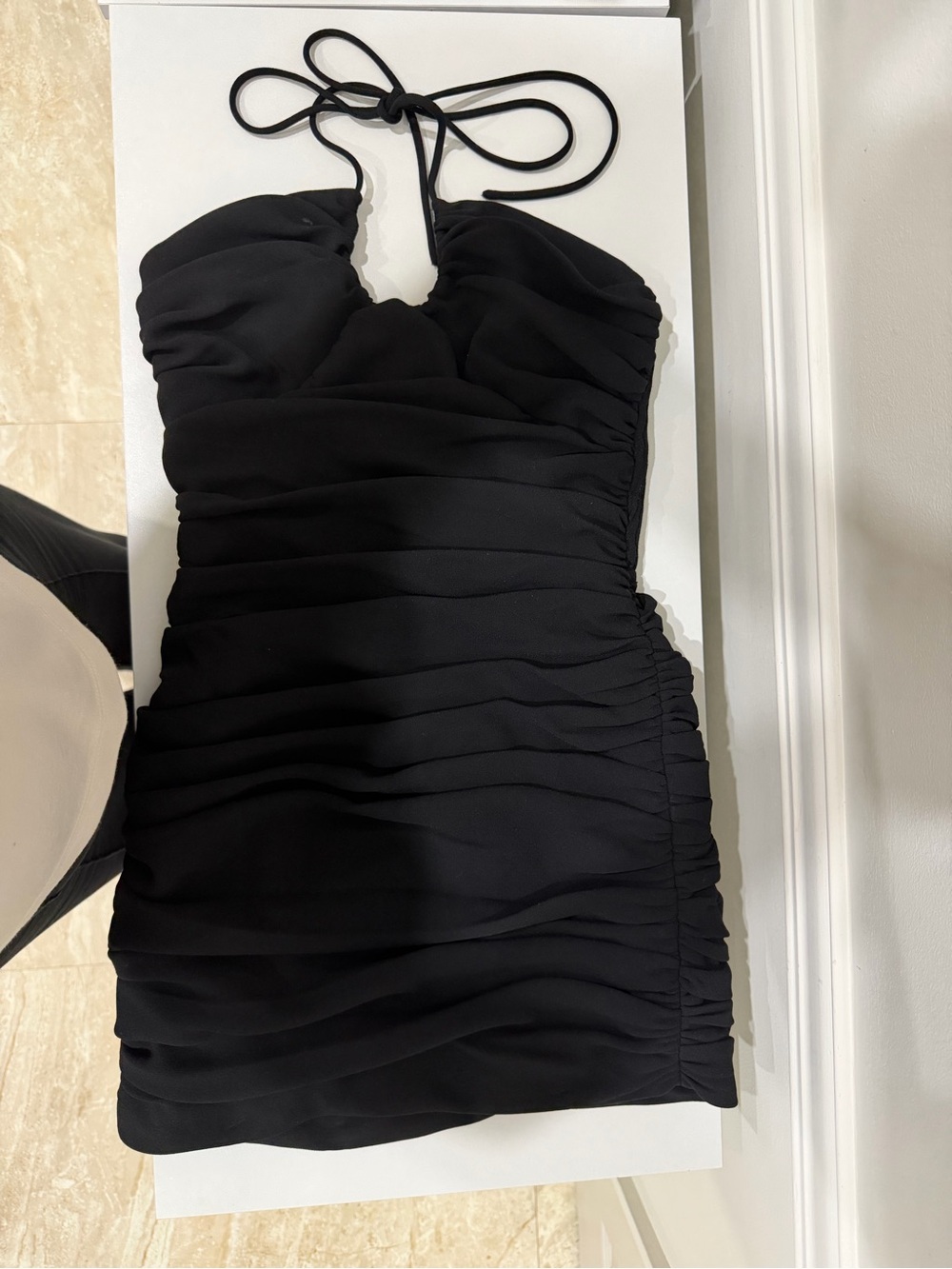 Zara Black Ruched Halter Mini Dress